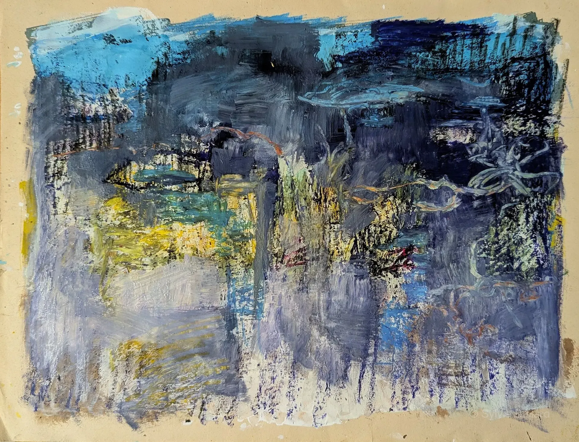 Sans titre - Composition abstraite sur papier, techniques mixtes et pigments par Sylvie Ballard.