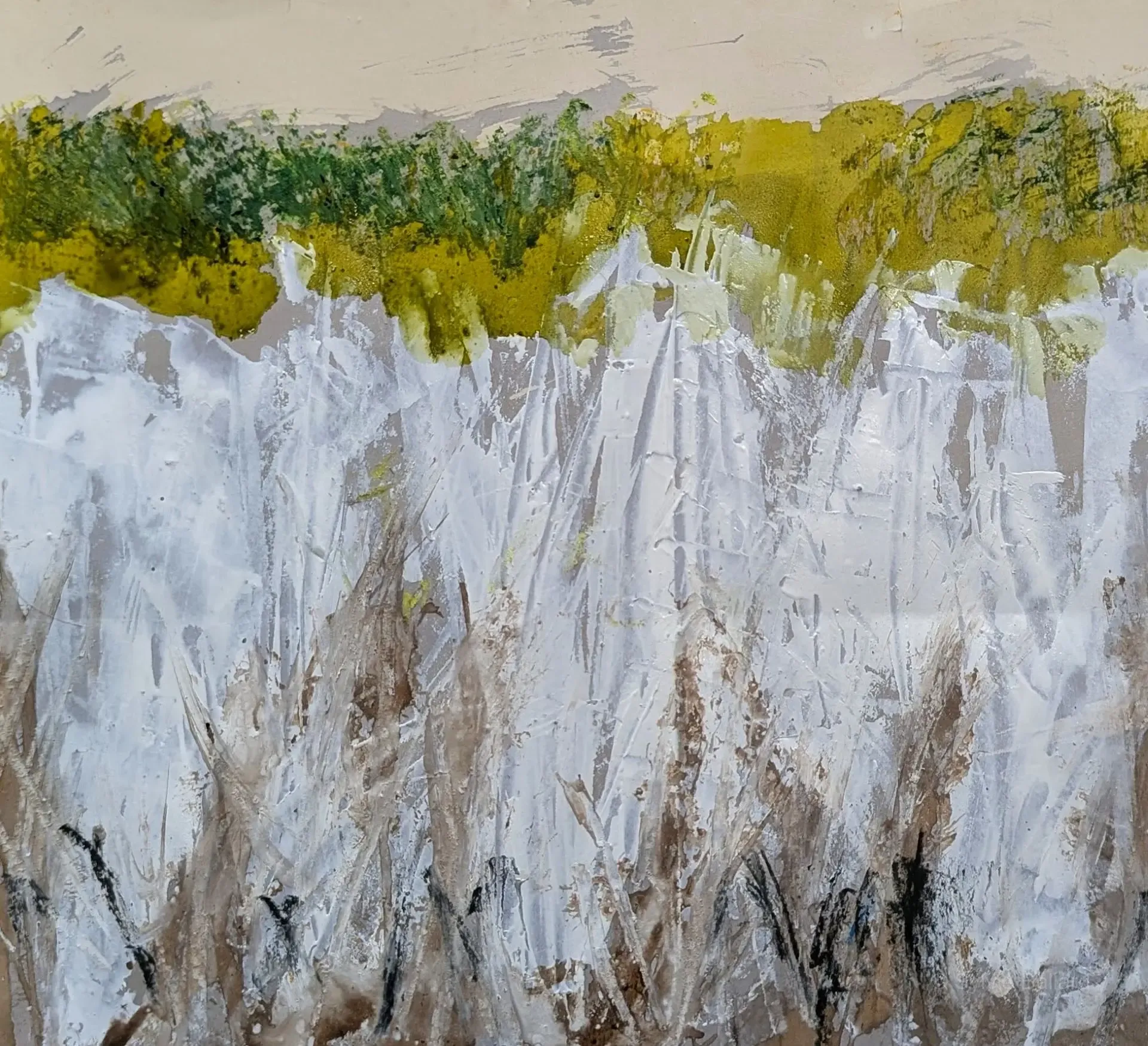 Champs n°2 - Champs n°2 : illustration contemporaine de nature et herbes folles sur papier.