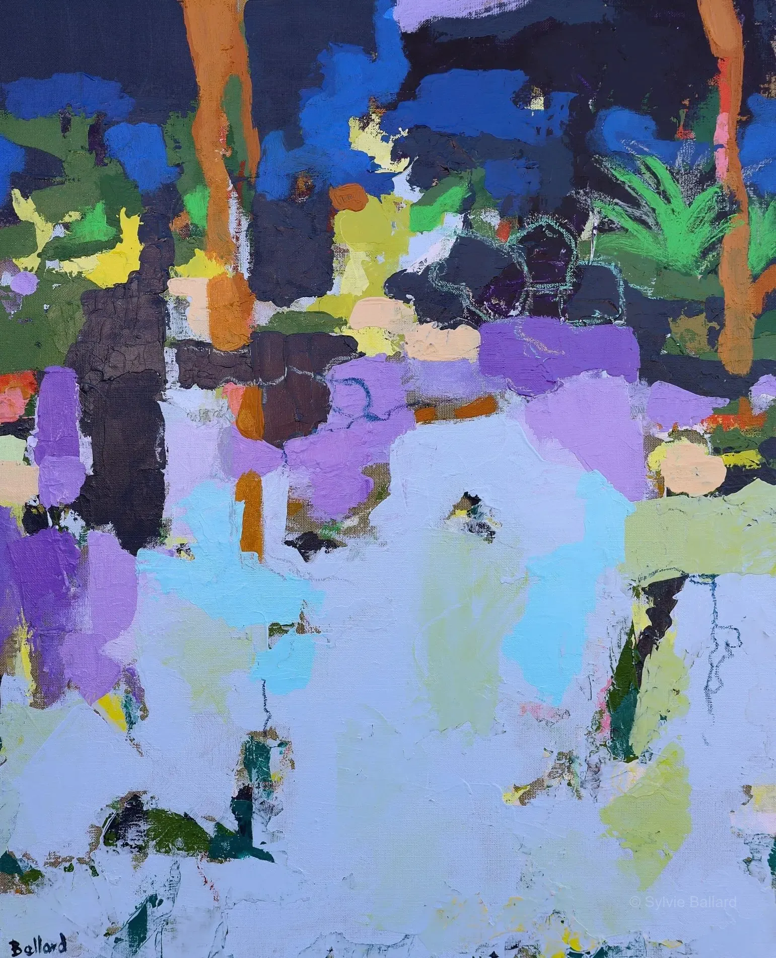 Eveil nocturne - Eveil nocturne : œuvre d'art abstrait aux rehauts de pastels sur toile.